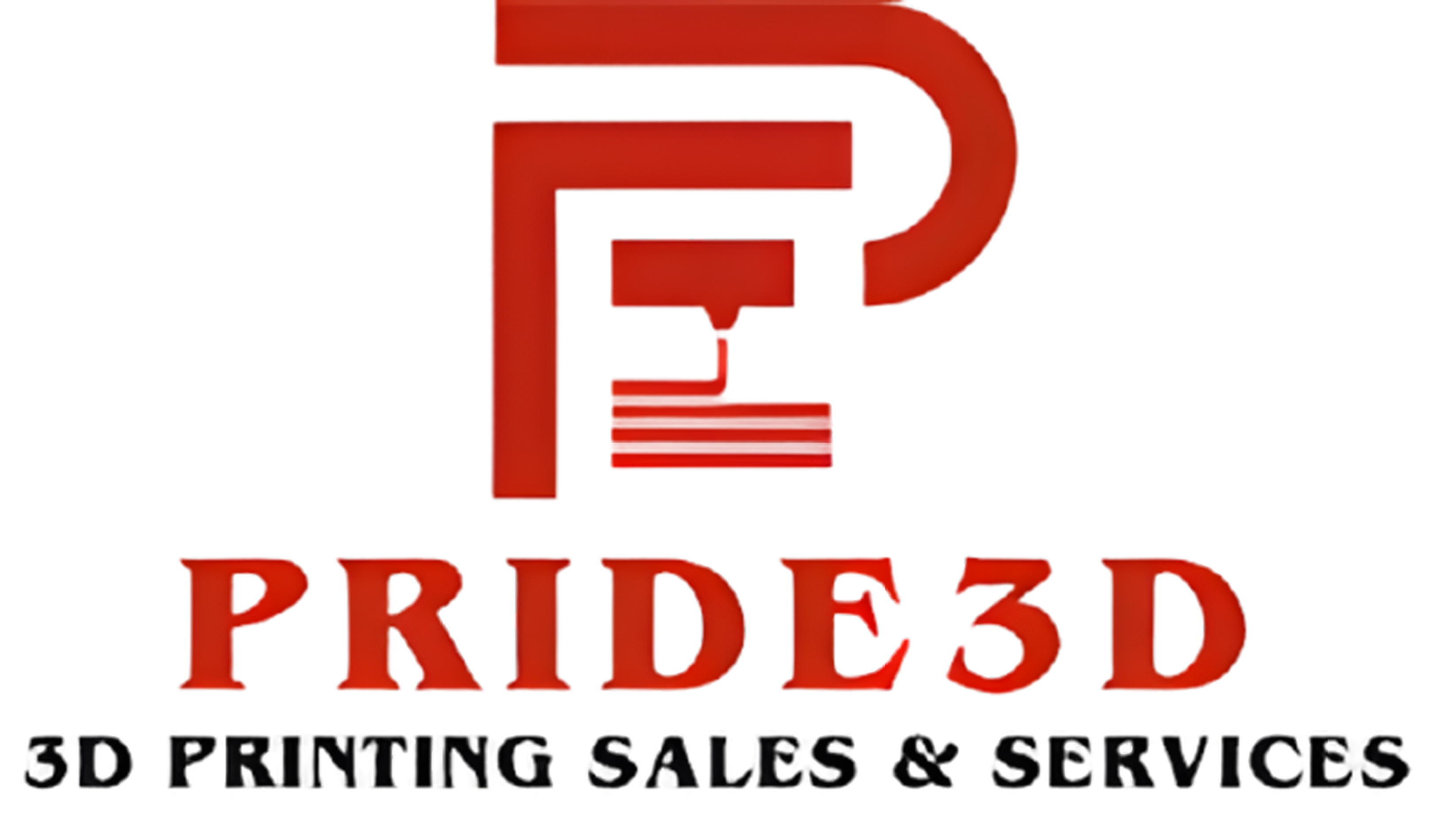 Pride 3D logo with stylized letter P and 3D printer icon in dark red